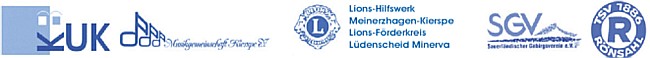 Musikgemeinschaft Kierspe - KuK Verein f&uuml;r Kultur und Kommunikation - TSV R&ouml;nsahl - Lions-Hilfswerk Meinerzhagen-Kierspe - SGV Kierspe  - Lions-F&ouml;rderkreis L&uuml;denscheid Minerva
